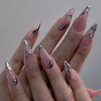 Press-On Nails Pointed Stiletto Blue Glue & File