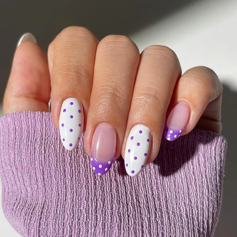 Press-On Nails Polka Dot Gel Long-Lasting Wear