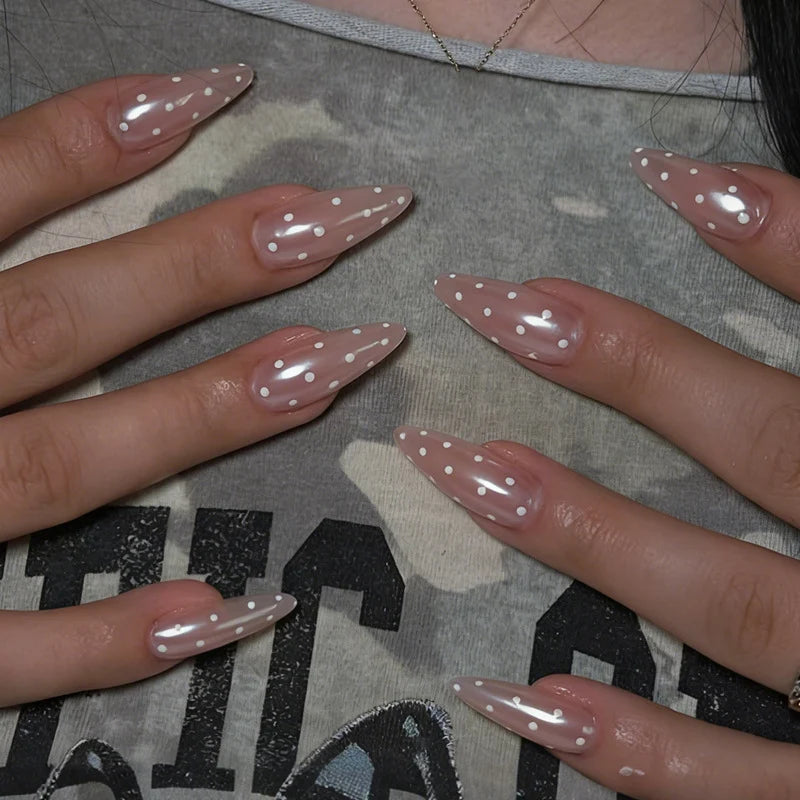 Press-On Nails Polka Dot Pointed Easy Application