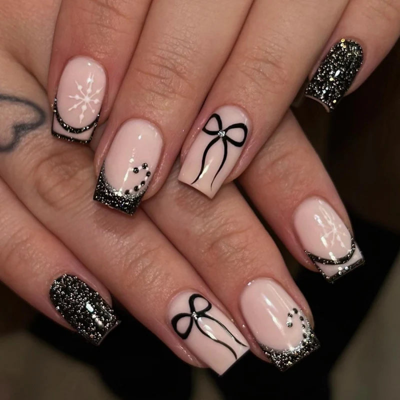 Press-On Nails Pre-Applied Adhesive Reusable Gems & Glitter