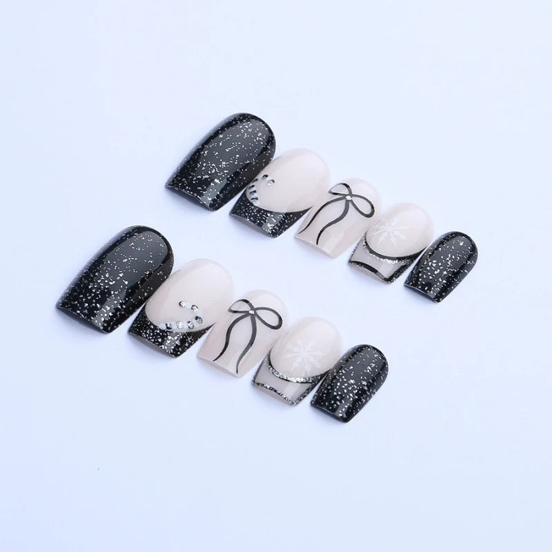 Press-On Nails Pre-Applied Adhesive Reusable Gems & Glitter