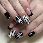 Press-On Nails Pre-Designed Black & White Long Lasting