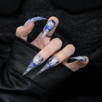 Press-On Nails Premium Acrylic Blue Marble Swirl