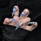 Press-On Nails Premium Acrylic Blue Marble Swirl