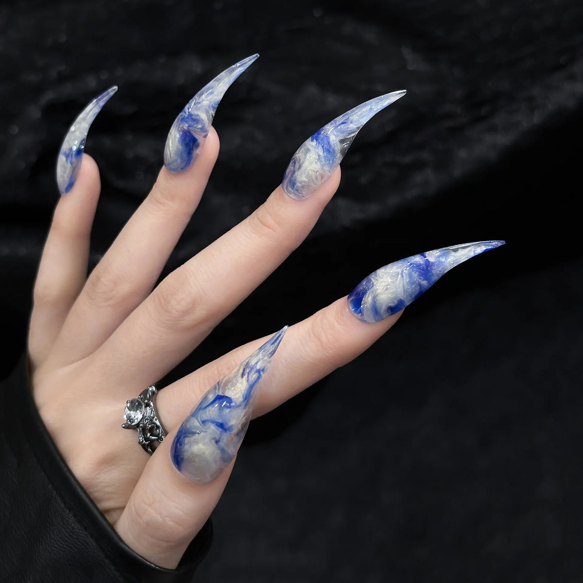 Press-On Nails Premium Acrylic Blue Marble Swirl