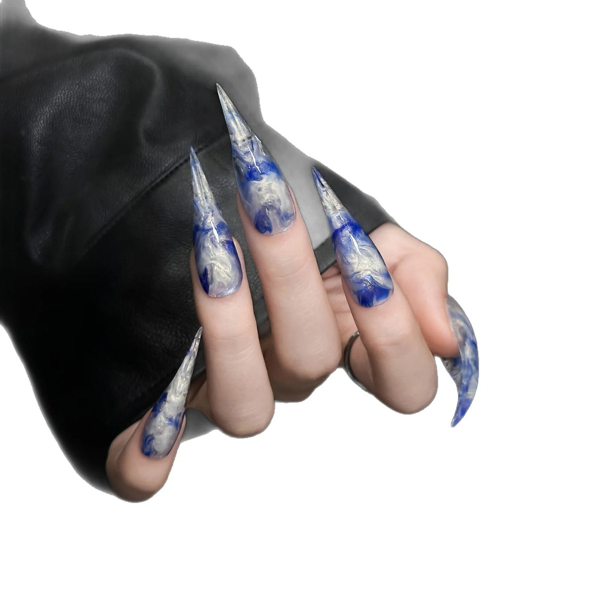 Press-On Nails Premium Acrylic Blue Marble Swirl
