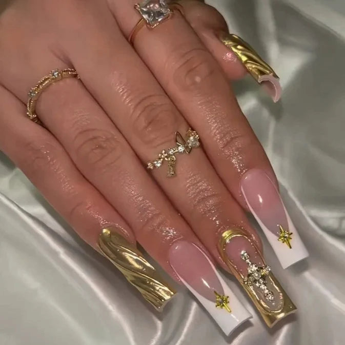 Press-On Nails Premium Acrylic Gold Accent