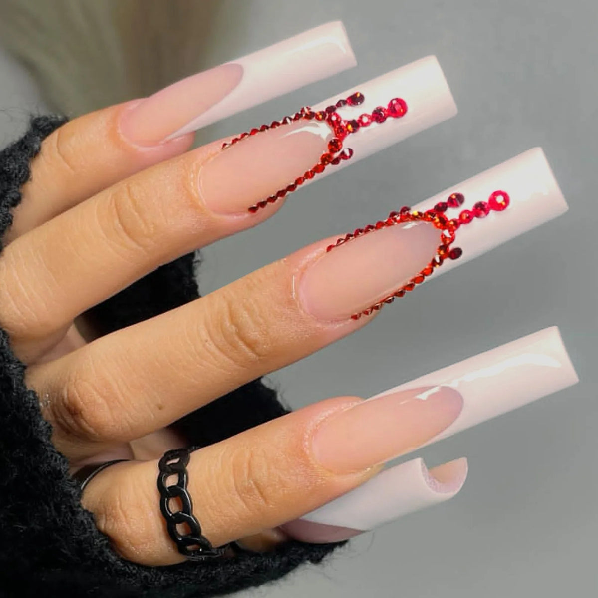 Press-On Nails Red Glitter Stones Multiple Sizes