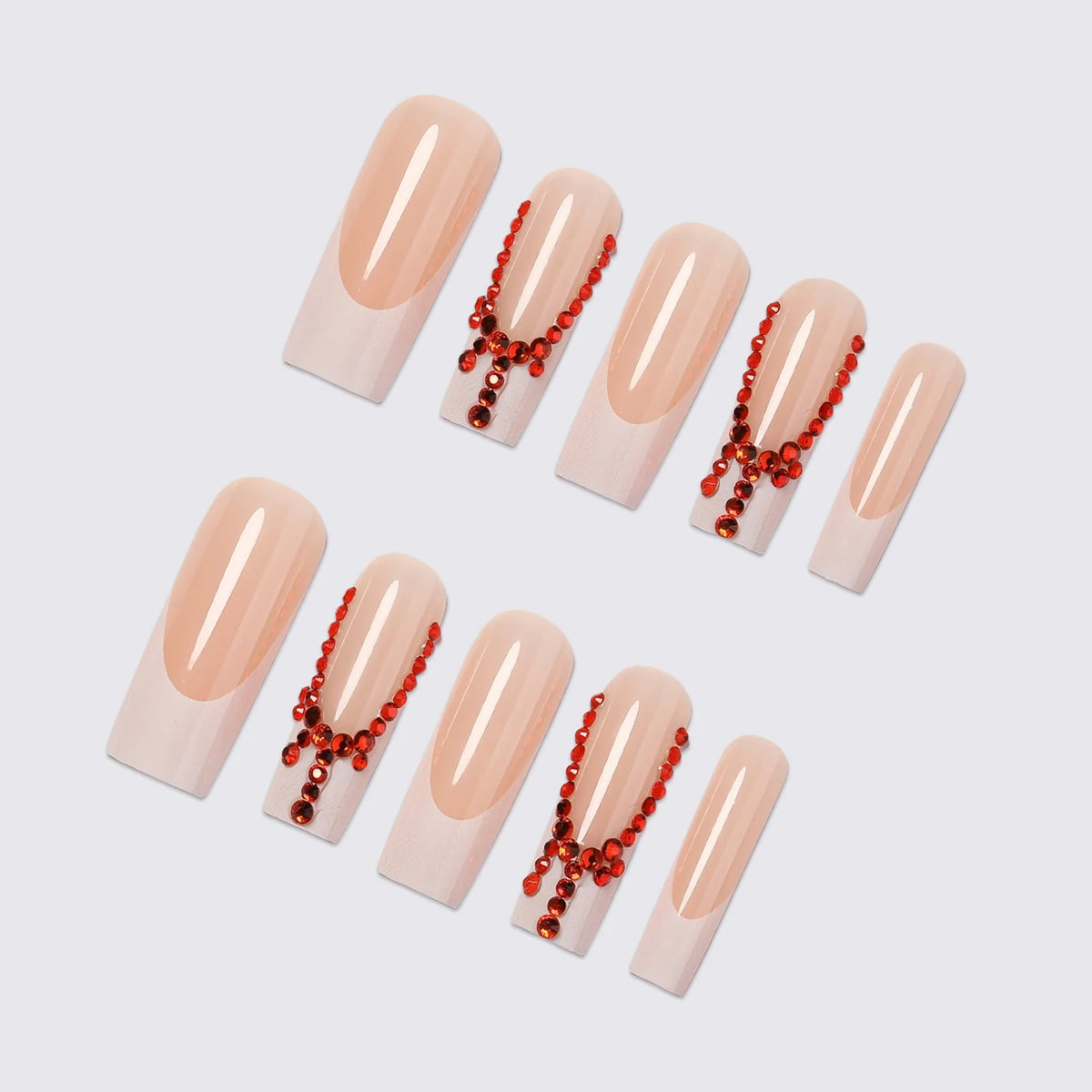 Press-On Nails Red Glitter Stones Multiple Sizes