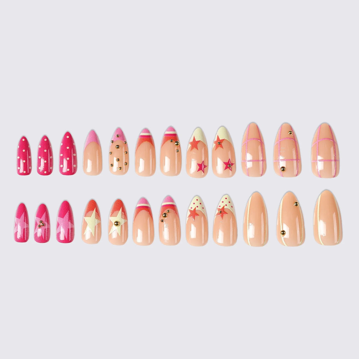 Press-On Nails Red Gold Accents Ergonomic Fit