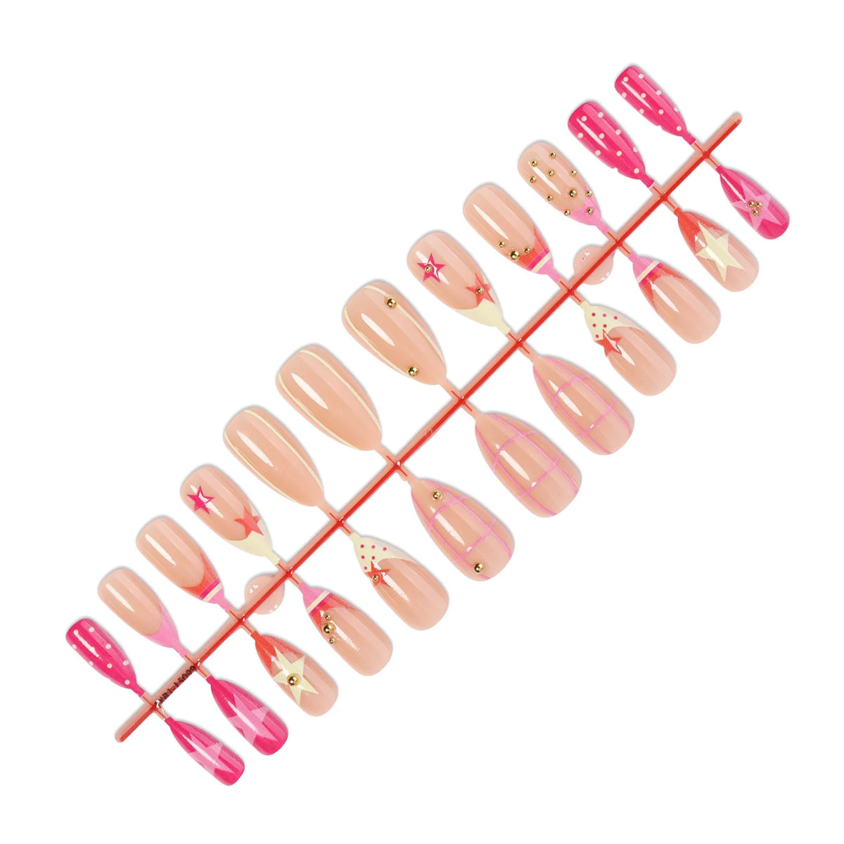 Press-On Nails Red Gold Accents Ergonomic Fit