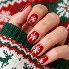 Press-On Nails Red Snowflake 24-Piece Glue & Template