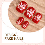 Press-On Nails Red Snowflake 24-Piece Glue & Template