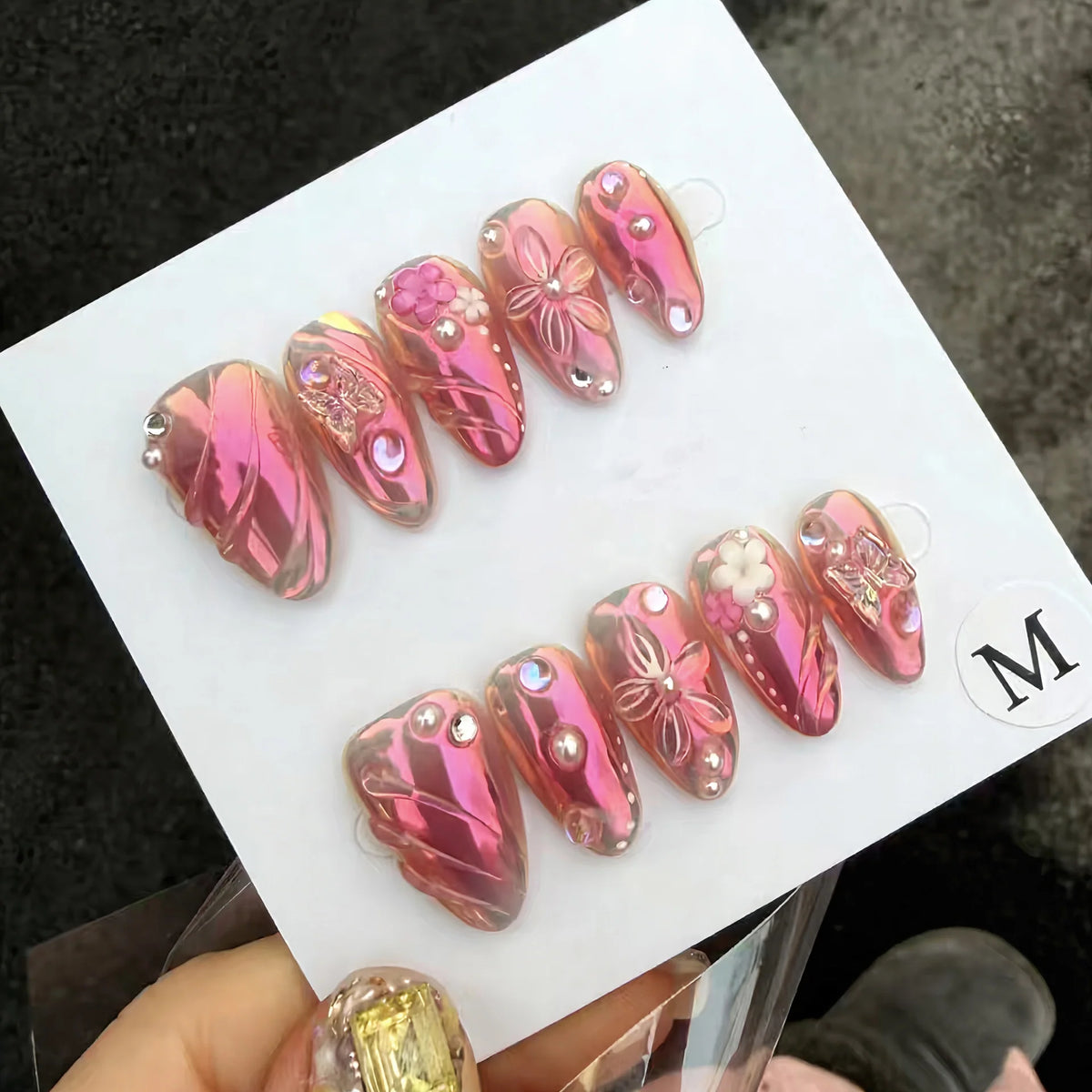 Press-On Nails Reusable Acrylic Floral & Gem Accents