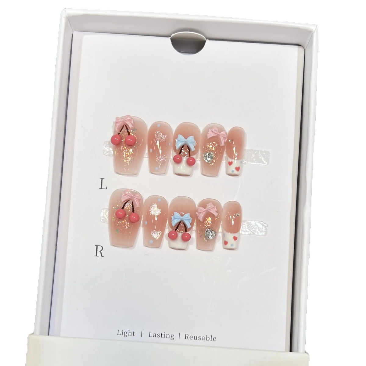 Press-On Nails Reusable & Mess-Free Cherry Design