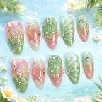 Press-On Nails Reusable Multi-Size Pink & Green Sparkle