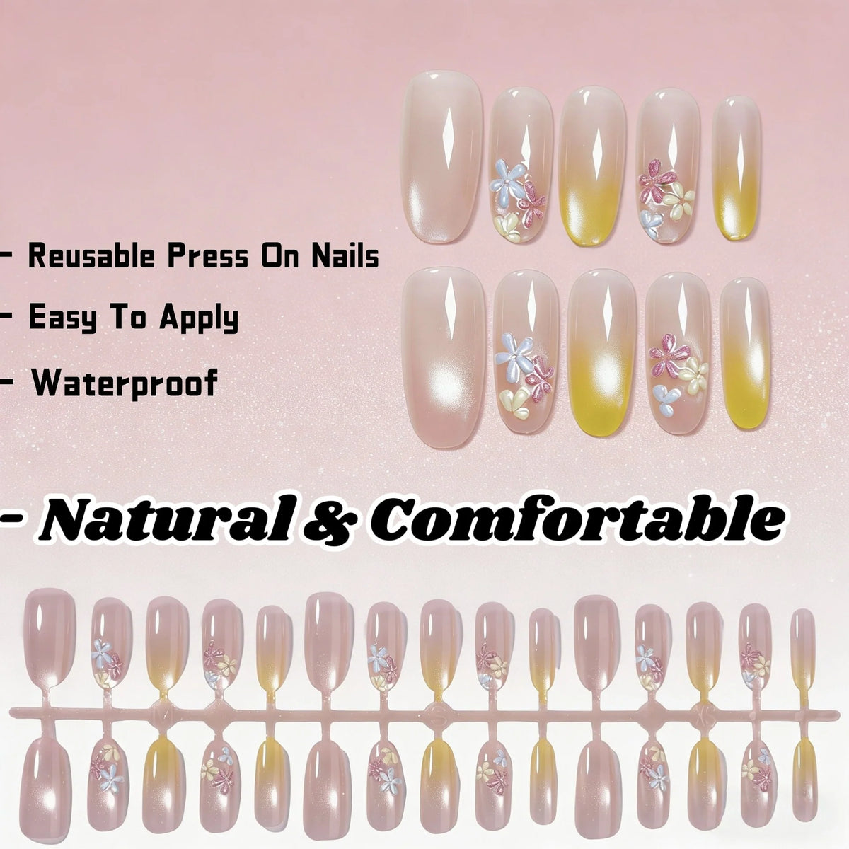 Press-On Nails Reusable & Waterproof Floral Design