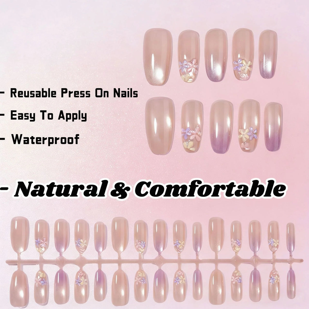 Press-On Nails Reusable & Waterproof Floral Design