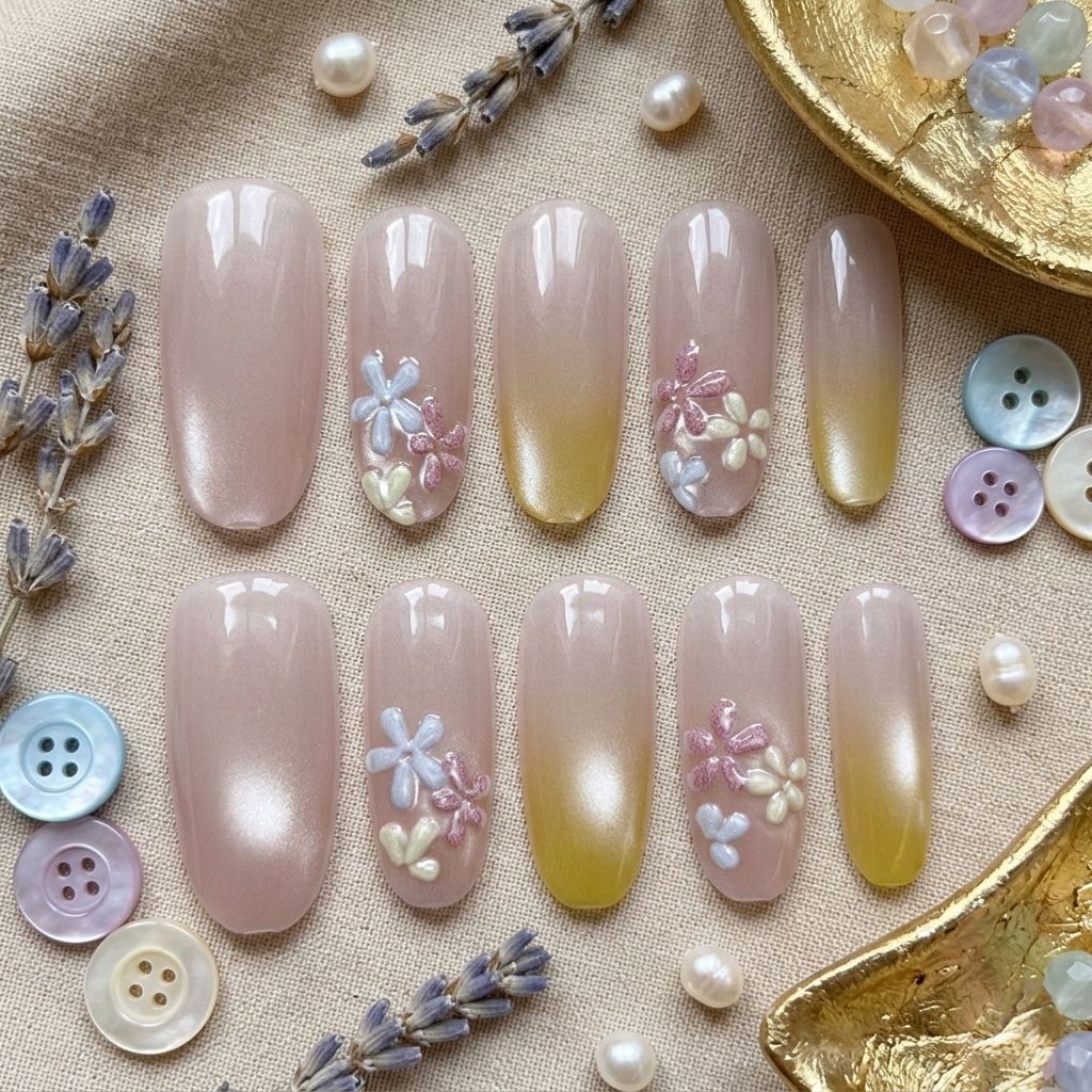 Press-On Nails Reusable & Waterproof Floral Design