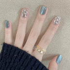 Press-On Nails Rhinestone Accent Glue-Free Blue