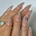 Press-On Nails Rhinestone Embellished Almond Shape Dark Blue