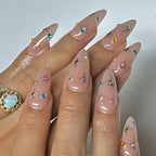 Press-On Nails Rhinestone Embellished Almond Shape Dark Blue