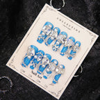 Press-On Nails Rhinestone Embellished No Glue Peacock Blue