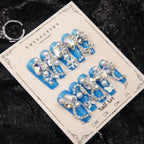Press-On Nails Rhinestone Embellished No Glue Peacock Blue