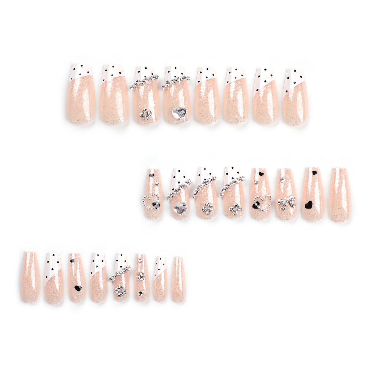 Press-On Nails Rhinestone & Heart Motifs Easy Apply