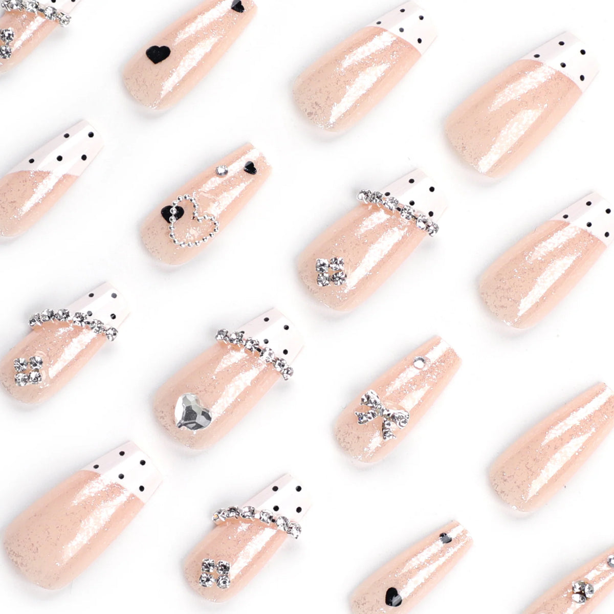 Press-On Nails Rhinestone & Heart Motifs Easy Apply