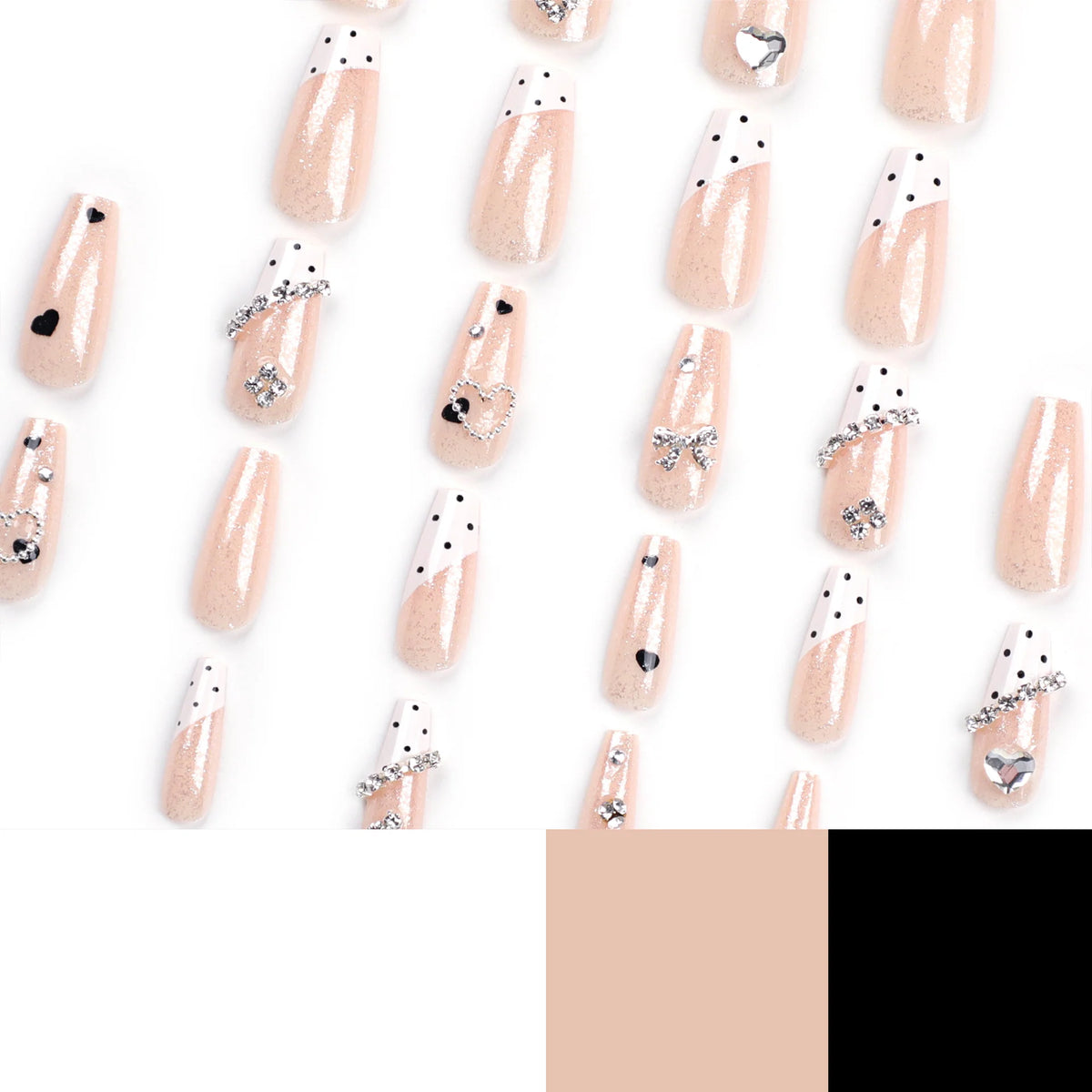Press-On Nails Rhinestone & Heart Motifs Easy Apply