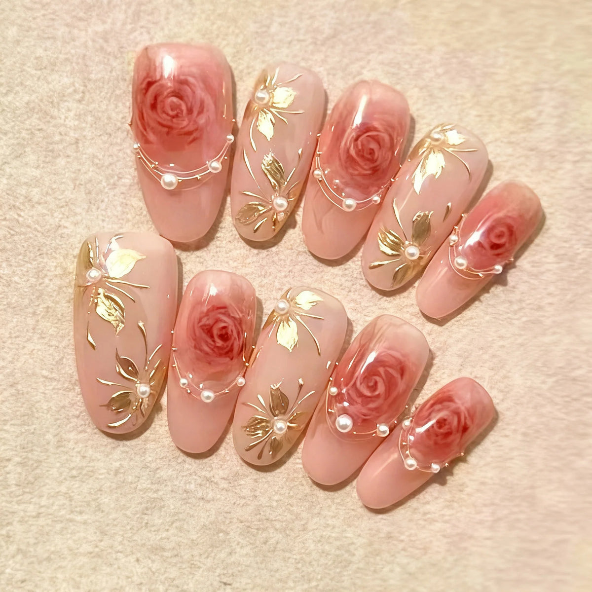 Press-On Nails Rose Floral Adhesive Tabs & Multiple Sizes