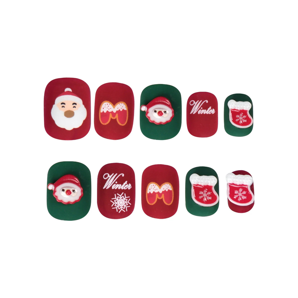 Press-On Nails Santa & Snowflake Glue-On Durable