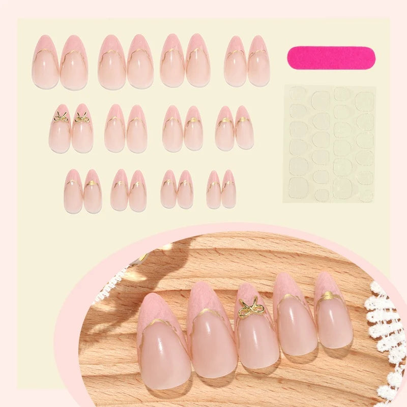 Press-On Nails Self-Adhesive Gold Accents & Bows