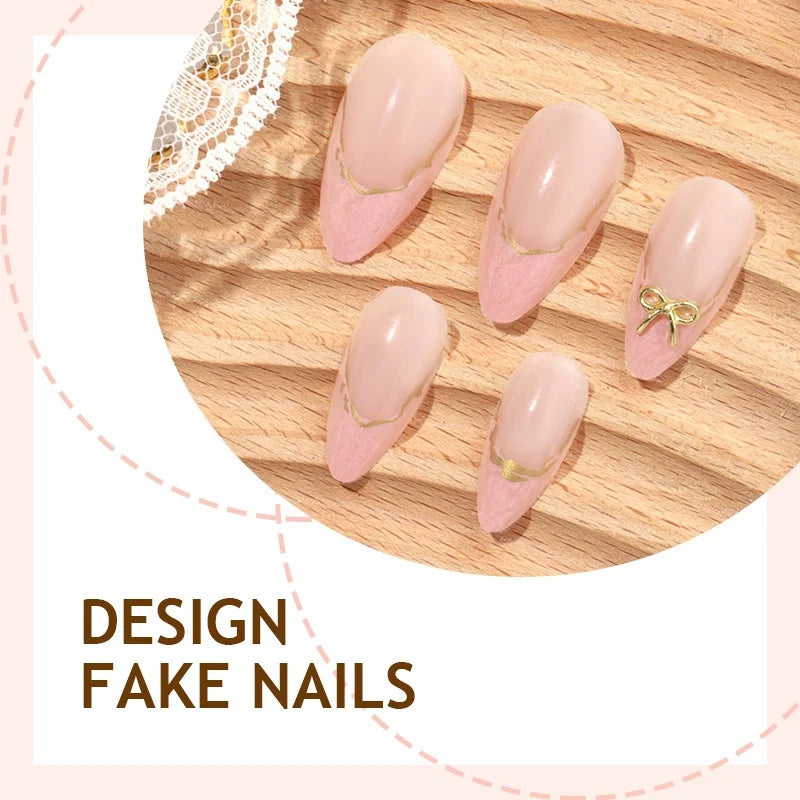 Press-On Nails Self-Adhesive Gold Accents & Bows