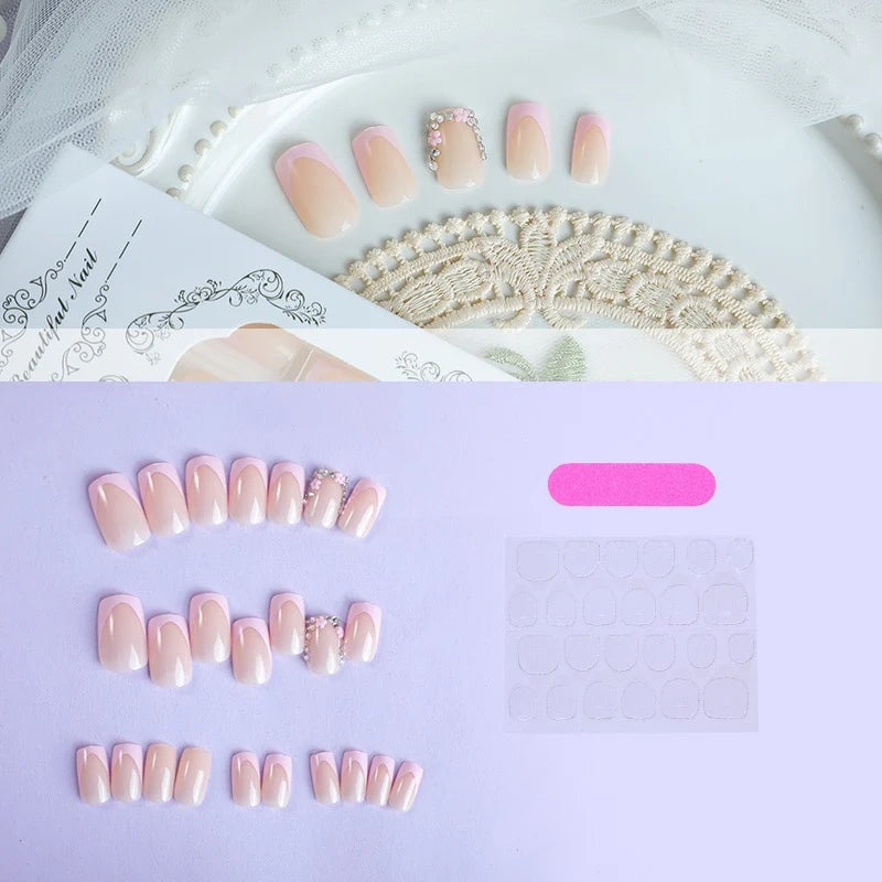 Press-On Nails Self-Adhesive Pink French Tips