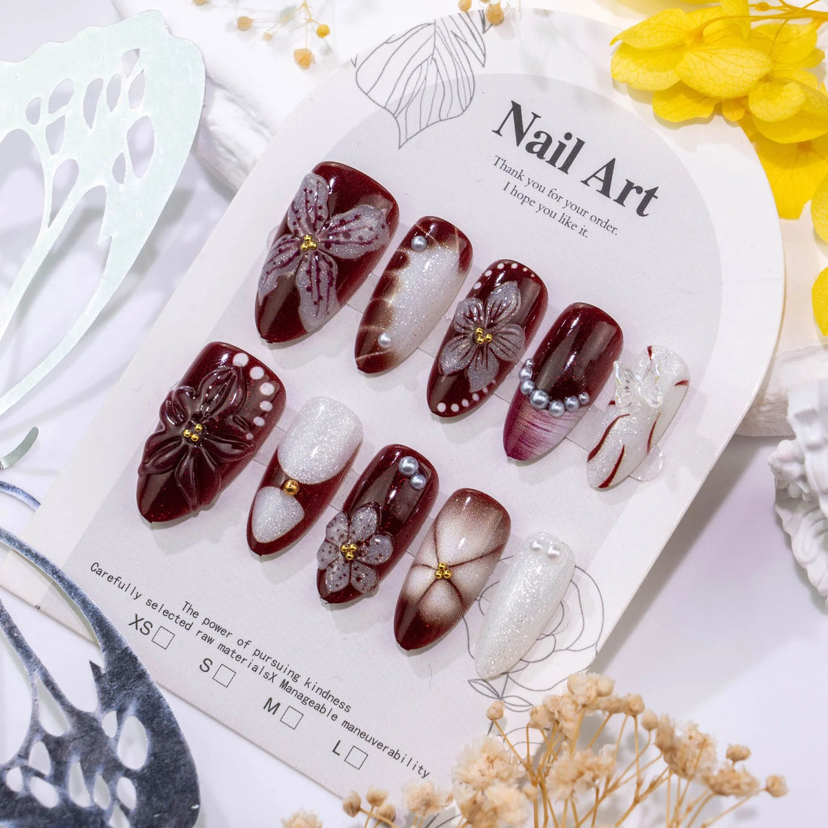Press-On Nails Self-Adhesive & Reusable Floral Design