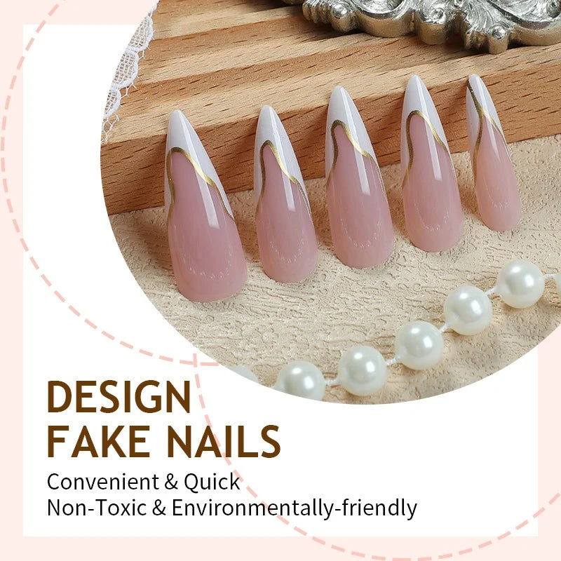 Press-On Nails Self-Adhesive Soft Pink Gold Accents