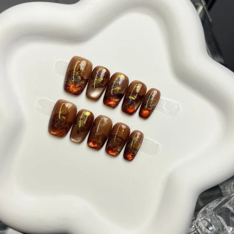 Press-On Nails Set Acrylic Gold-Accent Multiple Sizes