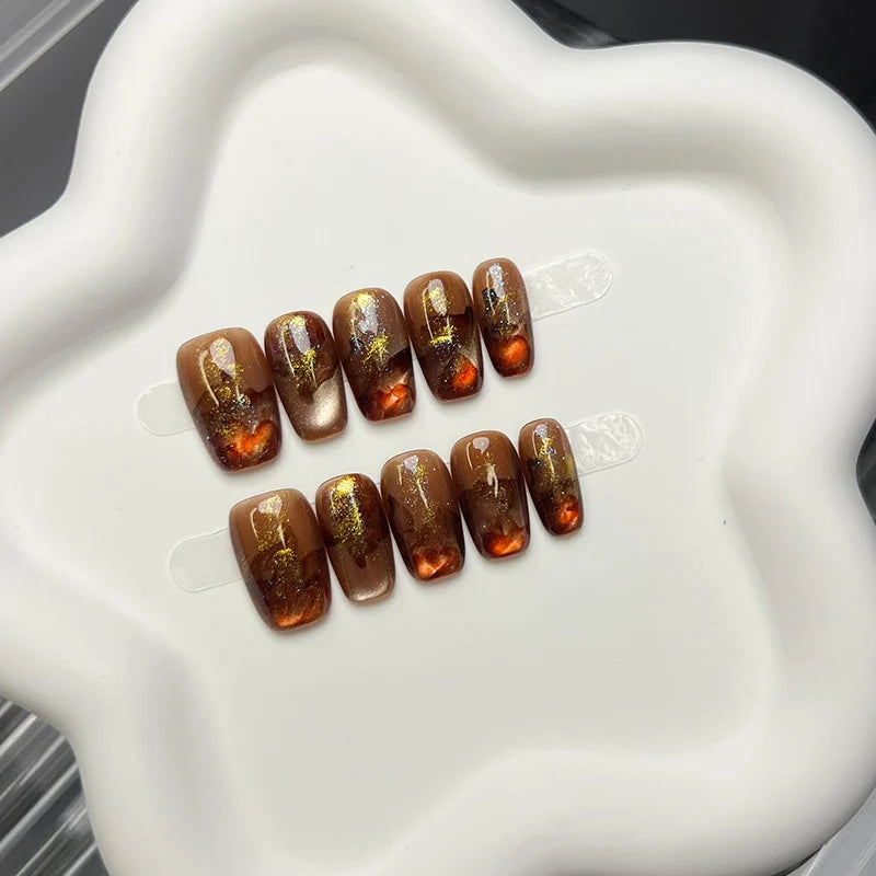 Press-On Nails Set Acrylic Gold-Accent Multiple Sizes