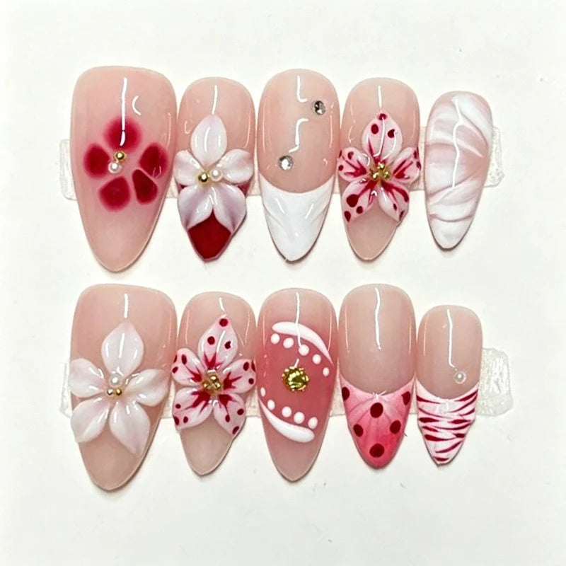 Press-On Nails Set Floral Art & Long-Lasting Wear