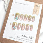 Press-On Nails Set Floral Design & Gemstone Accents