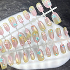 Press-On Nails Set Floral Design & Gemstone Accents