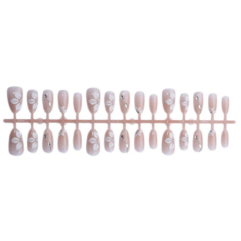 Press-On Nails Set Floral Design Reusable & Glue-Free