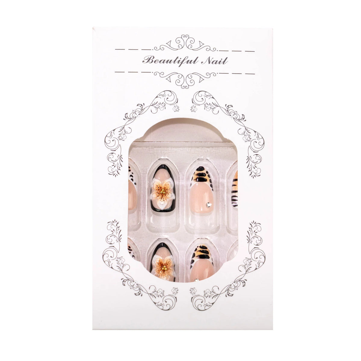 Press-On Nails Set Floral Design Self-Adhesive & Long-Lasting
