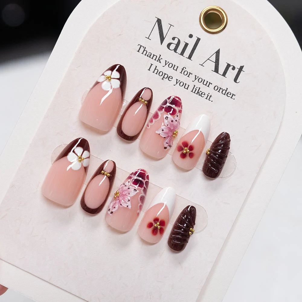 Press-On Nails Set Floral Designs Multiple Sizes No Glue