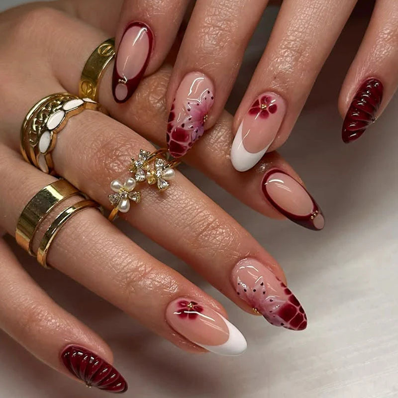 Press-On Nails Set Floral Designs Multiple Sizes No Glue
