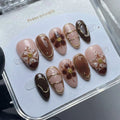 Press-On Nails Set Floral & Gold Accents No Glue