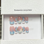Press-On Nails Set Floral Pink & Blue Easy Application