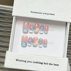 Press-On Nails Set Floral Pink & Blue Easy Application